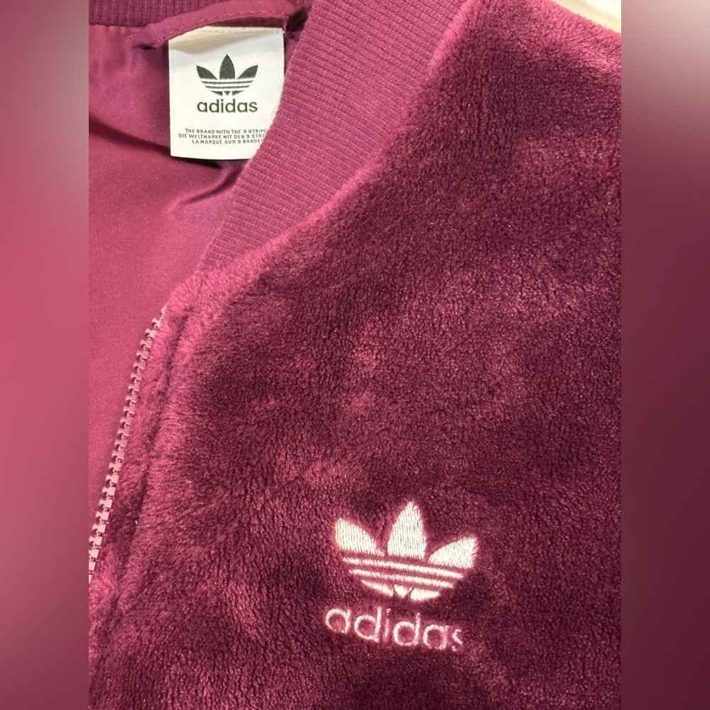 Womens Adidas CLRDO Track Jacket Wine/Blck Velvet Feel - Picture 10 of 10